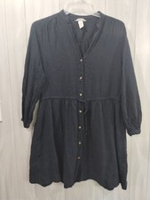 H And M Linen Blend Black Button Up Dress Size S Gothic Alternative Comfort