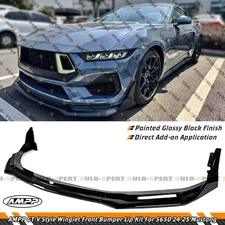 For 24-25 Ford Mustang S650 AMPP GT-V Style Gloss Black Winglet Front Bumper Lip