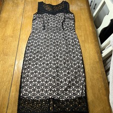Ann Taylor Black Beige Lace Sheath Dress Sleeveless Round Neck Zip Size 6
