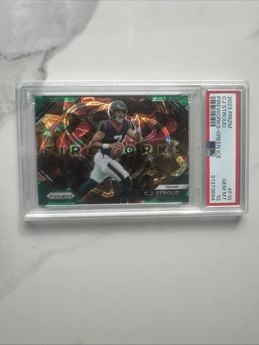 2023 PANINI PRIZM FIREWORKS GREEN ICE #F10 CJ STROUD ROOKIE RC PSA 10