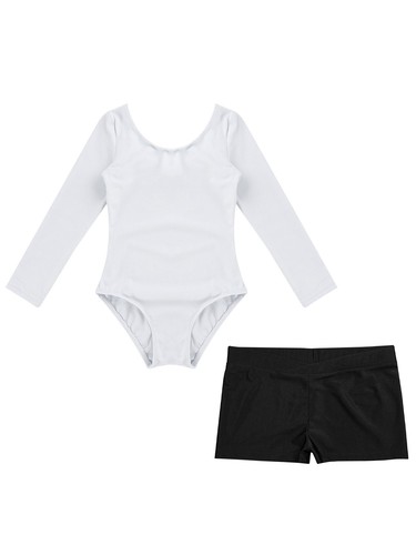 Kids Girls Leotard With V-front Waistband Shorts Yoga Dancewear Sport Sweatsuit - Picture 18 of 82