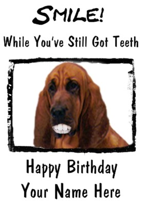 Bloodhound Hund A5 personalisierte Karte Geburtstag Jubiläum Zähne Lächeln 