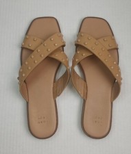 A New Day Beige Emmy Studed Crossband Slide Slip On Sandals Size 9