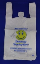 1/6 Smiley Face THANK YOU Plastic T-Shirt Bags 11.5" x 7" x 21" w/ Handles