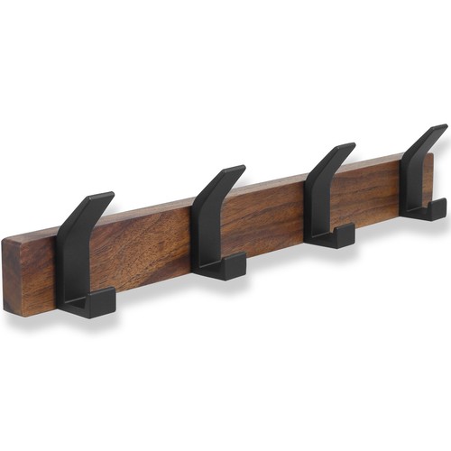 Coat Rack Wall Mount 15.7inch Metal Coat Hooks Walnut Wood Coat Rack Wall# - Picture 7 of 10
