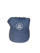 LIFE IS GOOD Mens Large L/XL Black White STARS Stretch SUEDED Baseball Cap HAT