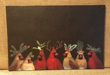 FRAMABLE PAPER PLACE MAT     CARDINAL BIRDS  WITH FLOWERS    ARTIST VICKY SAWYER