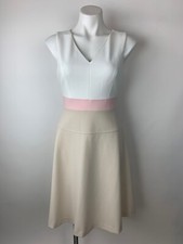 Tommy Hilfiger Ivory Pink Tan Color Block Fit Flare Aline Stretch Dress 8