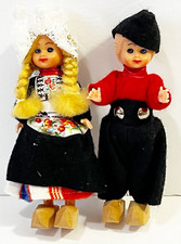 Holland Dutch Boy Girl Dolls Wooden Shoes Costume Souvenir Lot of 2 Vintage