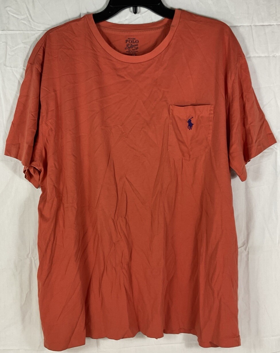 Polo R Lauren & Co T shirt uomo XL girocollo arancione viola tasca pony.