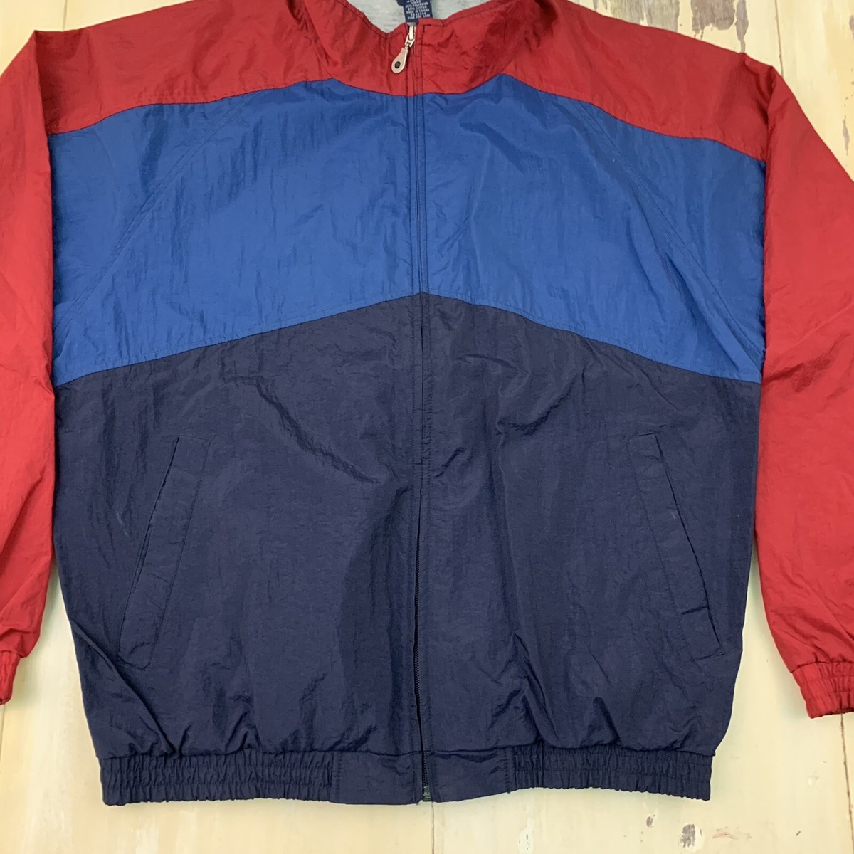 LANDS END - Vtg 90s Red Blue Color Block Lined Jacket Windbreaker