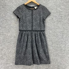 Loft Dress Women 0P Petite Gray Animal Print Shift Short Zipper Crew Neck Rayon