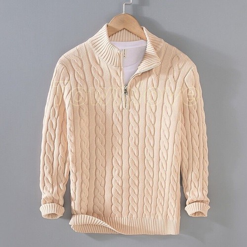 Herren Baumwolle Strick Pullover Half Zip Pulli Stehkragen Winter Warm High Street - Bild 6 von 31