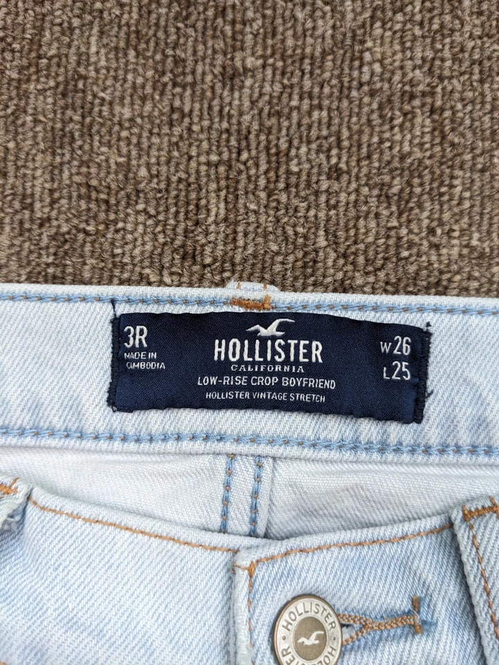 Pantalones de mezclilla elásticos HOLLISTER para mujer 3 azul claro tiro bajo corte novio Foto 4 de 4