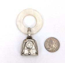 Midcentury Sterling and Nacre Teething Ring - Birth Record - WEB Silver Co