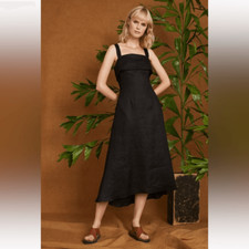 Luxely Huxely 100% Linen Midi Lined Dress, Black Meteorite, Size 14, NWT