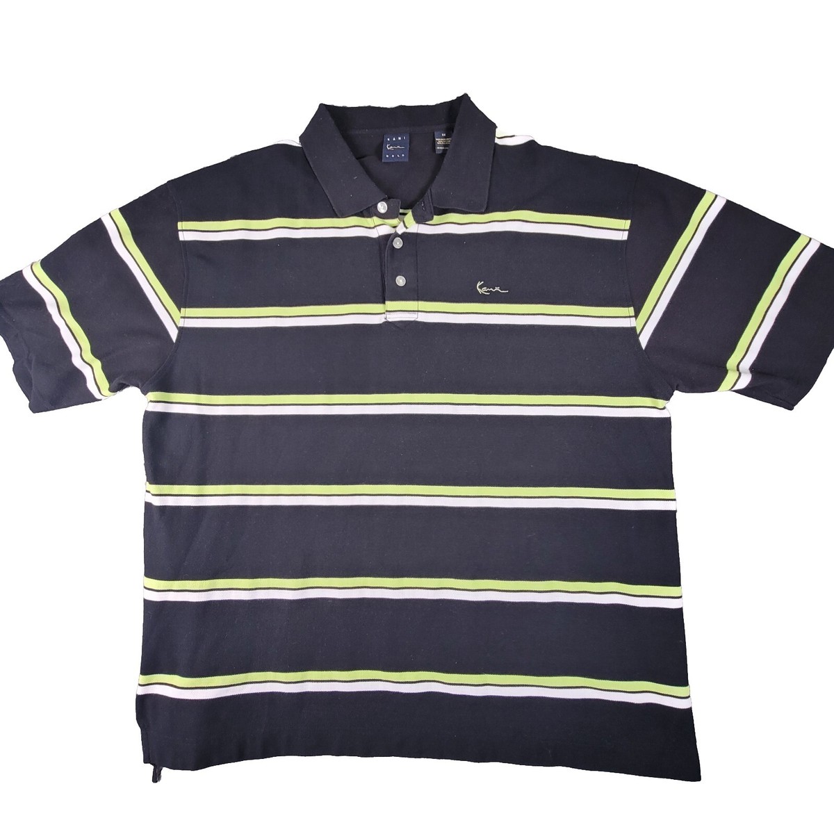 Vintage Karl Kani Gold Polo Shirt Mens 3X Black Lime Green Striped