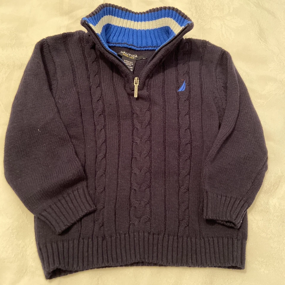Suéter Náutico Tejido con Cable 18 M Azul Marino Niño Pequeño Bebé Cuarto Cremallera Usado en Excelente Condición Foto 4 de 4