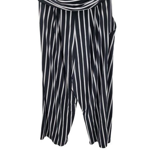Womens Plus Sz 2x Black White Striped Strapless Jumpsuit Stretchy Pockets - Picture 5 of 11