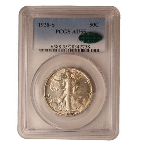 1928  S  WALKING LIBERTY HALF DOLLAR ** PCGS AU55 ** CAC** FREE SHIP 760
