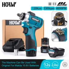 Brushless Impact Wrench 3/8" Driver 120Nm with 2 Battery 1 Charger for Makita
