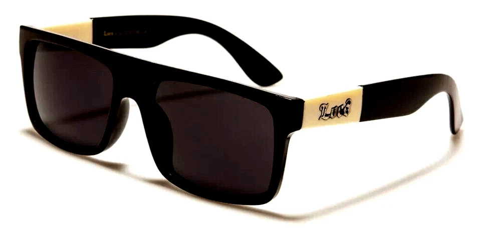 LOCS Top Plano Negro Gafas de Sol Diseñador Marfil Brazos Hombres Cholo Gangster Cuadrado Foto 2 de 2