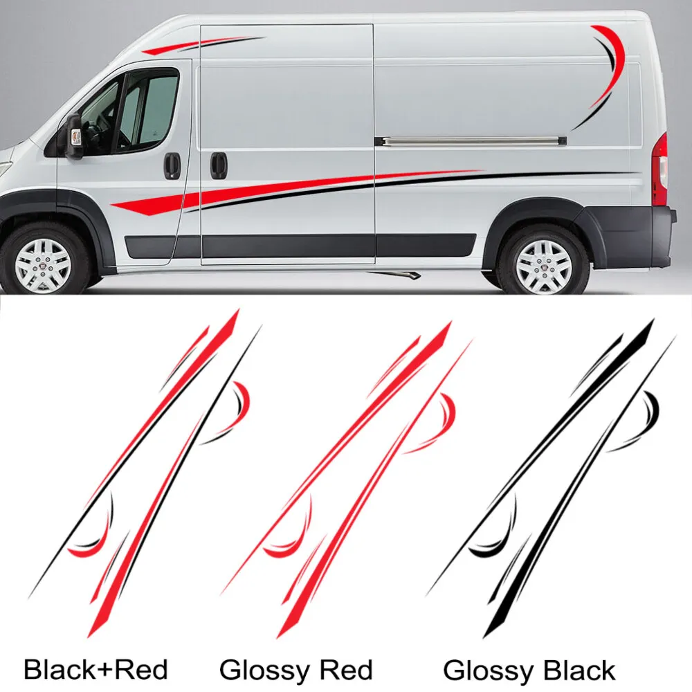 2x black / red stripes vinyl sticker decal for RV caravan RV