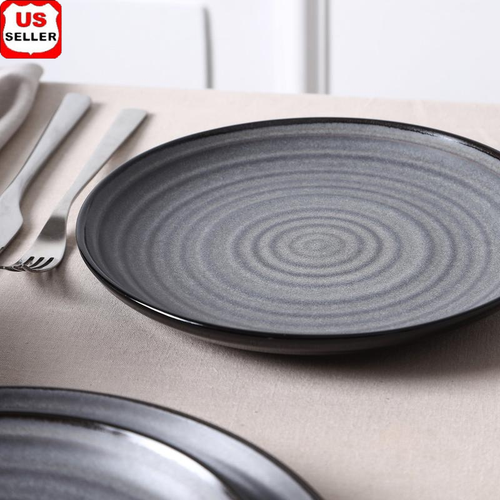 4 Piece Stoneware Dinner Plate Set Round Plates Dishwasher Microwave Safe Black