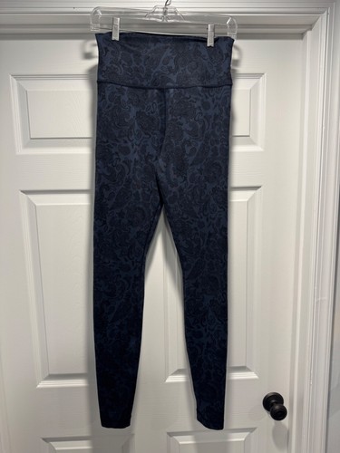 Lululemon Leggings Damen 6 blau mit schwarzem Druck Fitnessstudio Training Kompression Freizeit - Bild 3 von 3