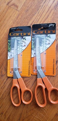 Set of 2-Cartini Fiscars Original Serrated Orange Handle Stitching Scissors 8.5''