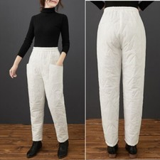 Lady Quilted Padded Pants Elastic Waist Puffer Trousers Winter Warm Pants Casual