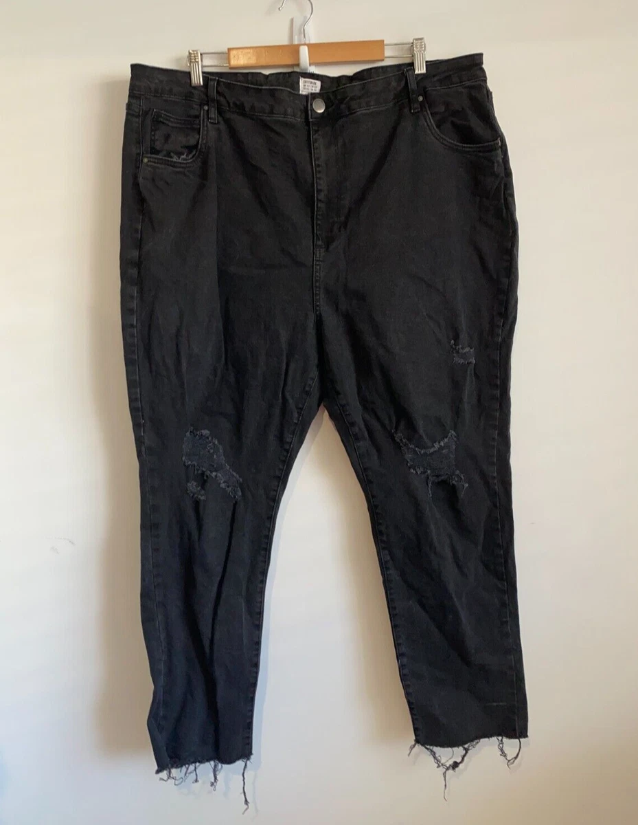 Cotton On Denim Jeans Womens Plus Sz 24 Black Distressed Pockets Zip Button Fly