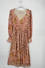 Hemnant & Nandita Dress Womens Small Paisley Maxi Metallic Cottagecore