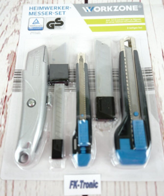 Workzone Heimwerker Messer Set Cutter Set 3 teilig & Ersatzklingen Teppichmeser