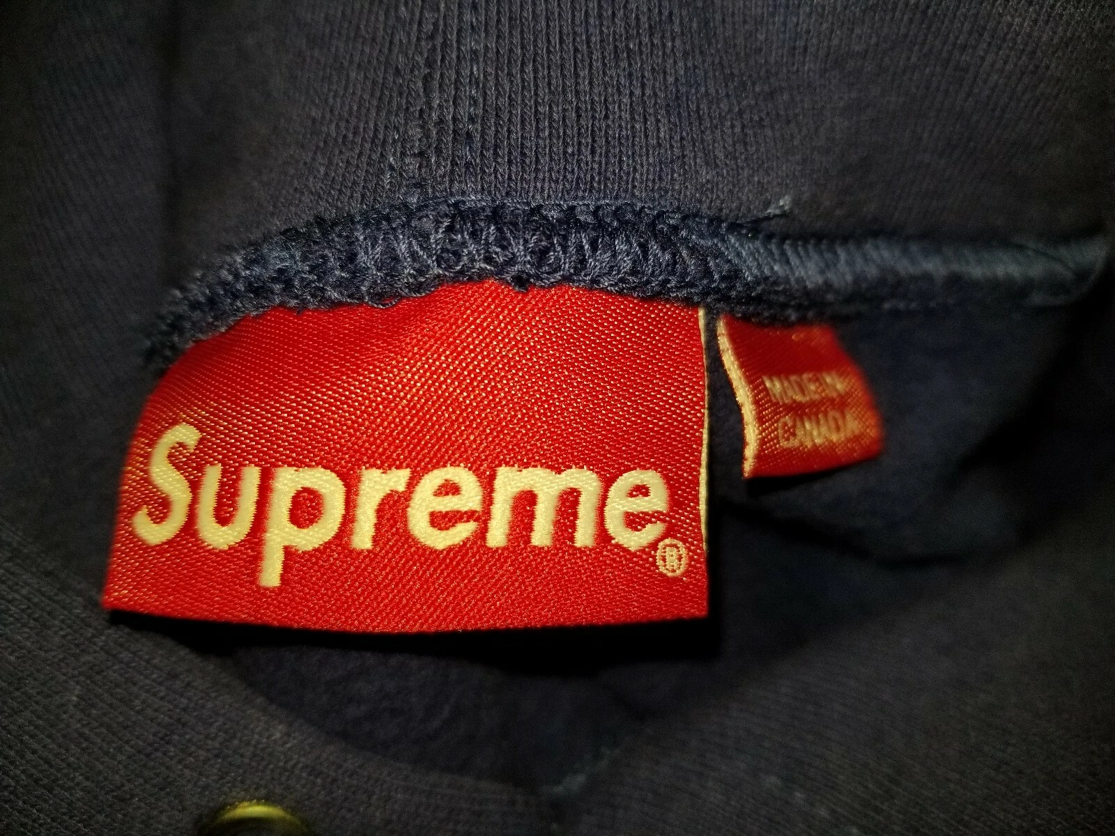 Felpa con cappuccio Deadstock Supreme Franklin lavata blu navy taglia media con adesivo