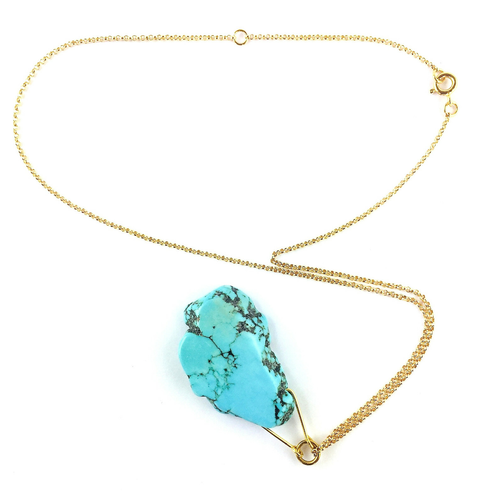 Collier plaqué or 3 microns turquoise véritable bijoux chaîne maille fine femme