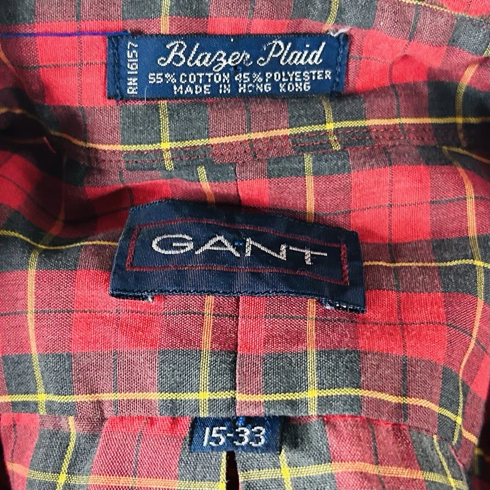 Gant 15 33 Blazer Plaid Dress Shirt Red Green Yellow Cotton Blend Button Down - Image 3 of 4