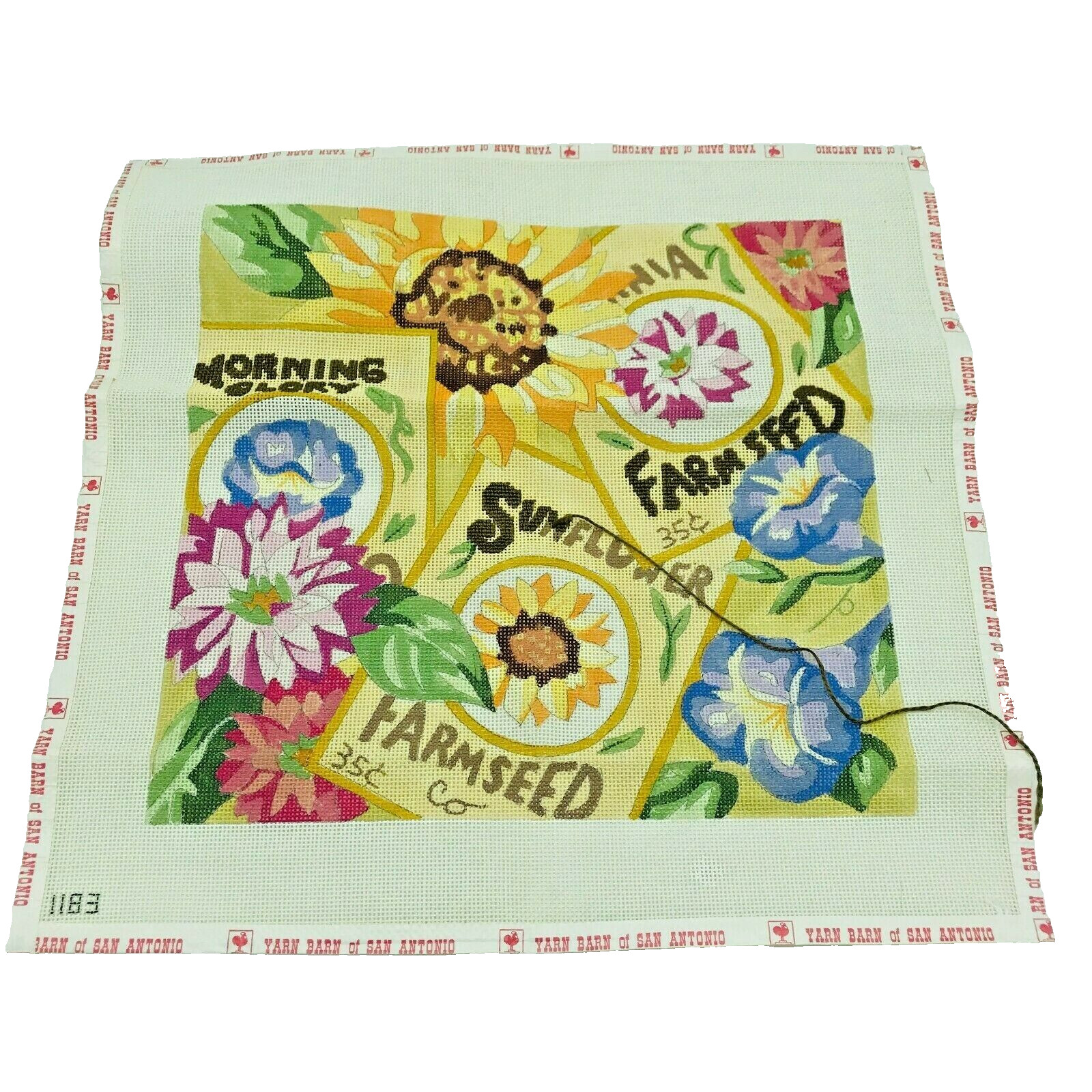 Hand Painted Needlepoint Canvas Seed Packets Flowers Sun Zinnia Morning Glory