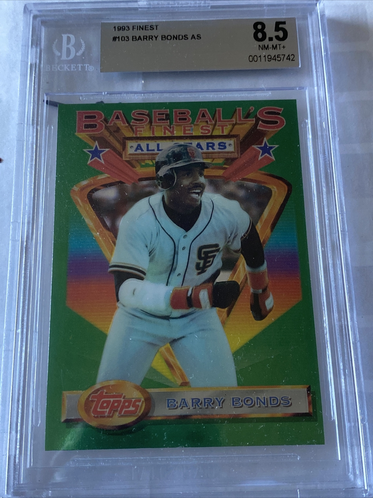 RARE-1993 BARRY BONDS Topps Finest All-stars #103- Graded- 8.5