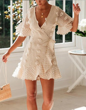 Charlie Charlie Charlotte Khaki Textured Wrap Dress Size L