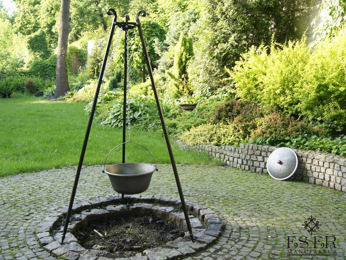 Original Ungarischer Gulaschkessel 22 Liter Emailliert – Inkl. Dreibein-Gestell (180 Cm) & Deckel – Für Garten, Camping & Fest