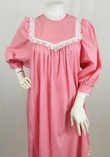 Vintage Muumuu Factory Prairie Puff Sleeve House Dress Nightgown Pink Calico 70s