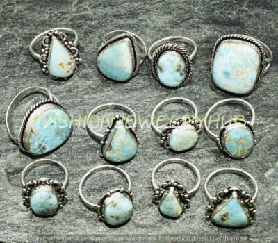Larimar Gemstone Ethnic Handmade 10pcs Ring Lots For Woman FR-3069