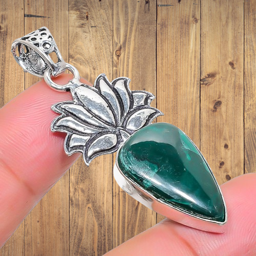 Natural Malachite Gemstone 925 Sterling Silver Pendant 2.01" g409 - Picture 1 of 7