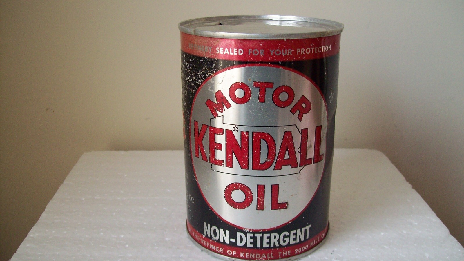 Vtg Kendall Motor Oil Can RARE Black, Silver,Red Print Quart eBay
