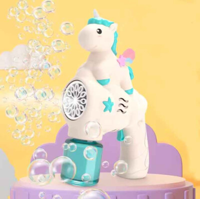 TEAL Cute Unicorn Bubble Gun Blower MASSIVE Bubble w/Refills NO Music No Noice
