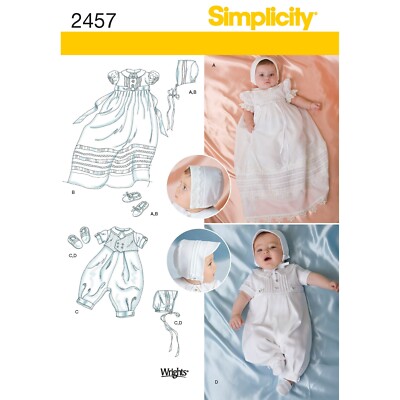 SIMPLICITY 2457 BABY TAUFE KLEID SCHUHE MÜTZE Schnittmuster Gr. XXS - M