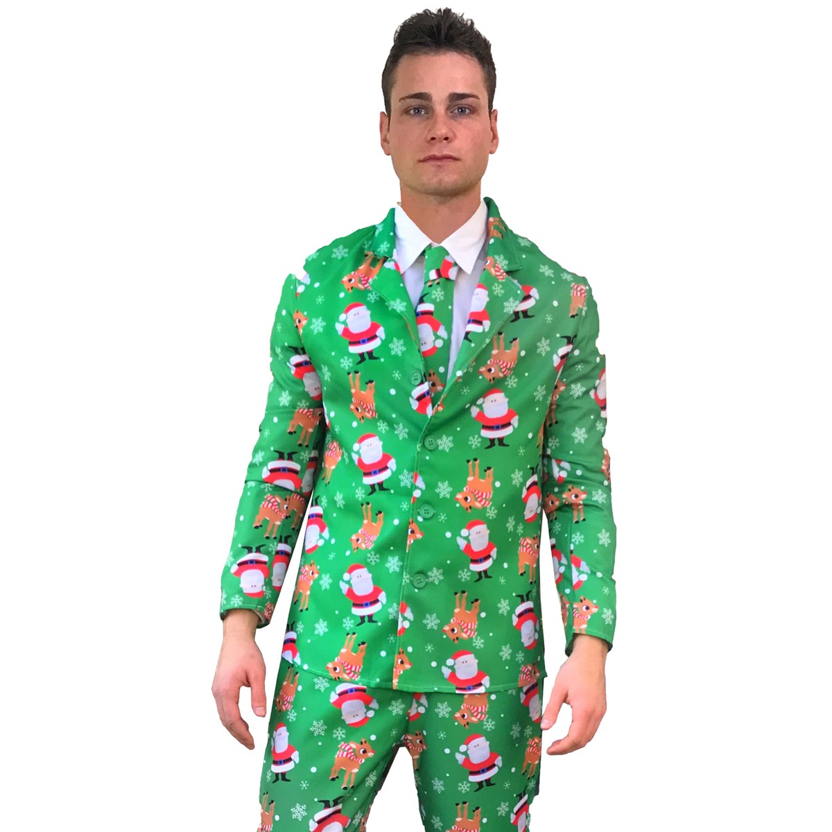 Christmas Suit Santa Reindeer Funny Patterned Fancy Dress Costume 3 Piece Mens