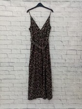 Shein Dress Size 14 Green Pink Floral Straps Belt Maxi Knee Slits Cross Over