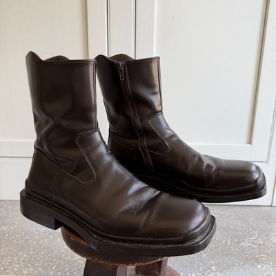 Prada FW1999 Black Leather Square Toe High Boots Archive Vibram